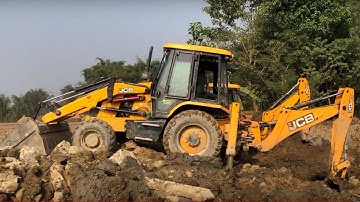 Village Road, JCB Backhoe 3DX Super Machine Making A Bridge Foundation