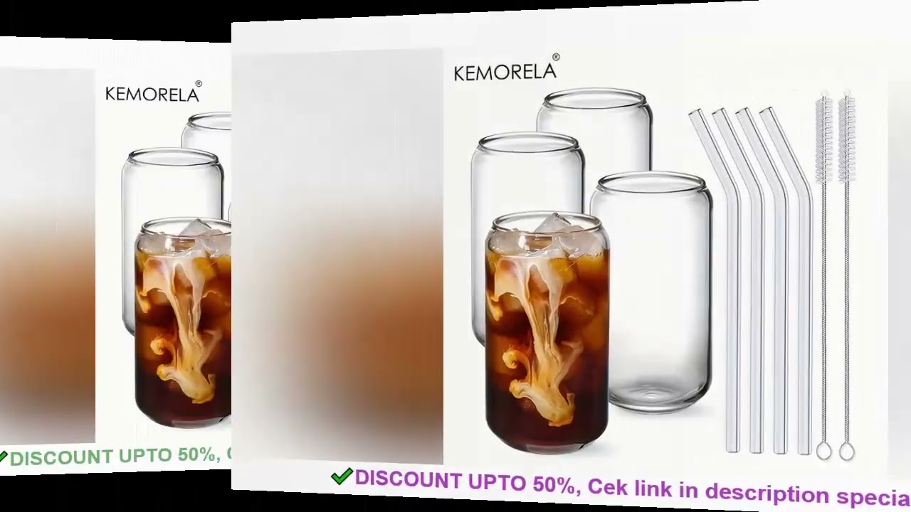 Drinking Glasses Cup with Glass Straw 4pcs Set Can Shaped For Beer Iced Coffee Whiskey Soda Tea Wate