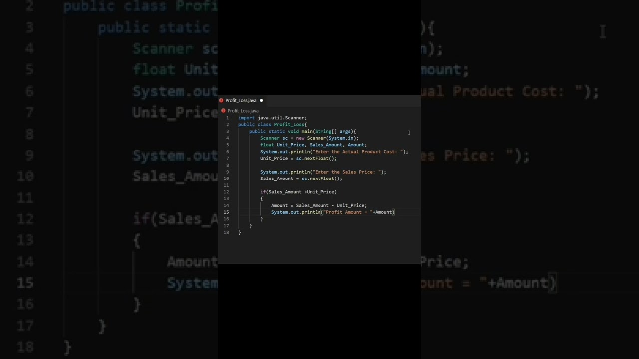 java Program to Calculate Profit or Loss _ Java program example _Shorts #shorts #java #program