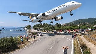 SKIATHOS 2018  LOW LANDINGS and JETBLASTS vs. PEOPLE  Airbus A321, Boeing 717 ...