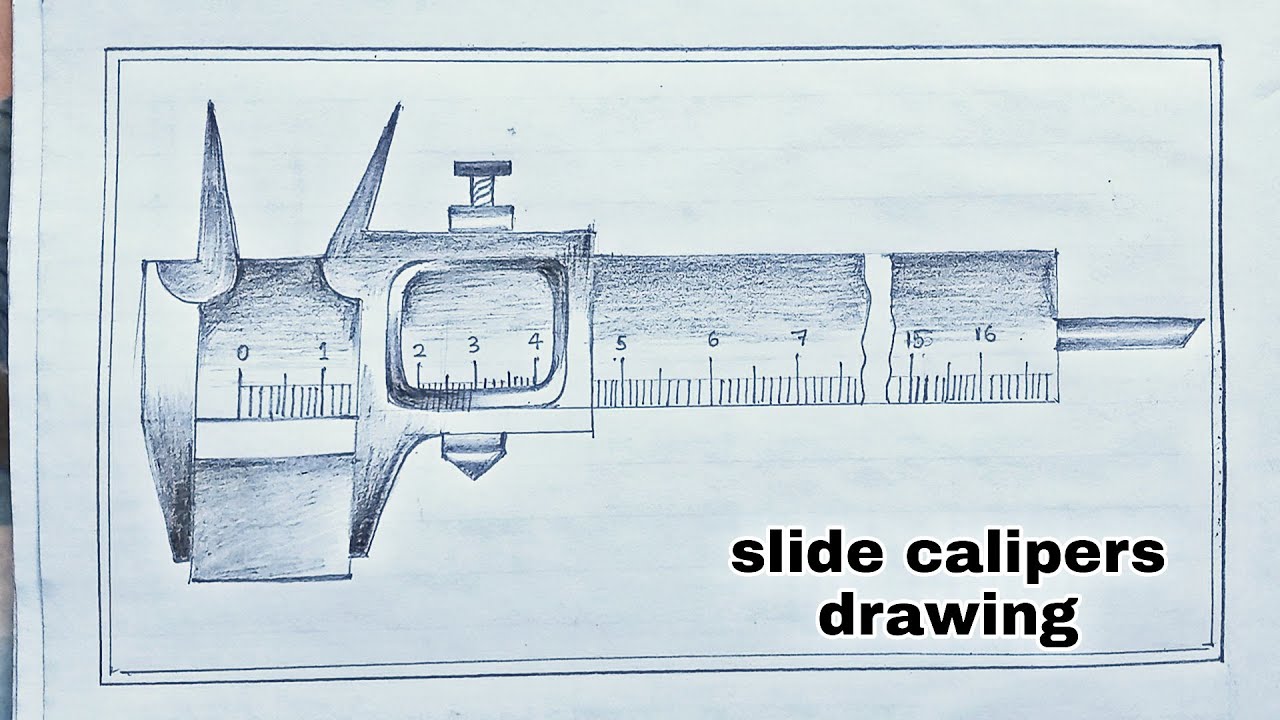 How to draw a vernier caliper/vernier caliper drawing/slide calipers drawing step by step YouTube