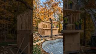 Modern Rustic Treehouse Cabin with Curved Pool in Autumn Forest🛥️