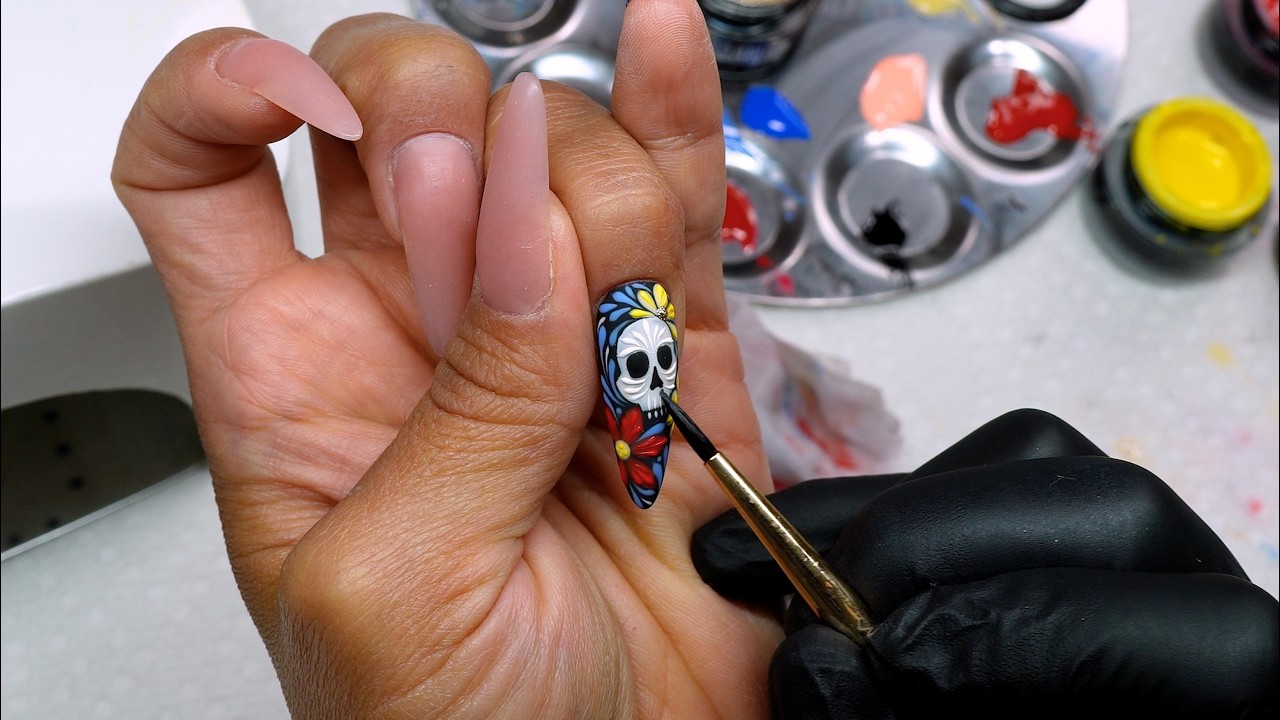 Sugar Skull Nail Art Tutorial – Día de los Muertos Acrylic Set with ORIGÉN Brushes
