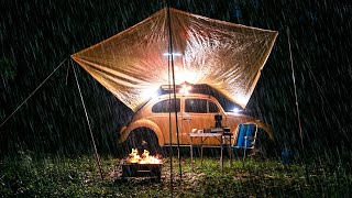 Car Camping In The Rain With The Classic VW Bug | Car Camping ASMR