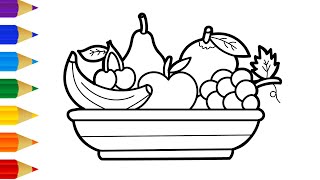 FRUIT PLATE DRAWING, Easy Drawings and Coloring Videos, Fruit Coloring