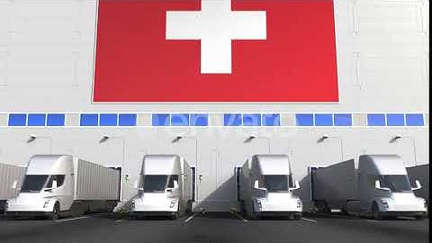 Electric Trucks at Warehouse Dock with Flag of SWITZERLAND | Motion Graphics - Envato elements