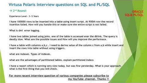 Virtusa Polaris 2nd round of interview questions on SQL and PLSQL