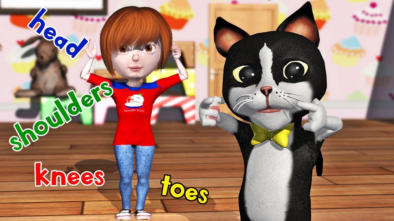 Sing & Dance Head Shoulders Knees and Toes with Rora and Tommy the Cat | Noodle Kidz Nursery Rhymes