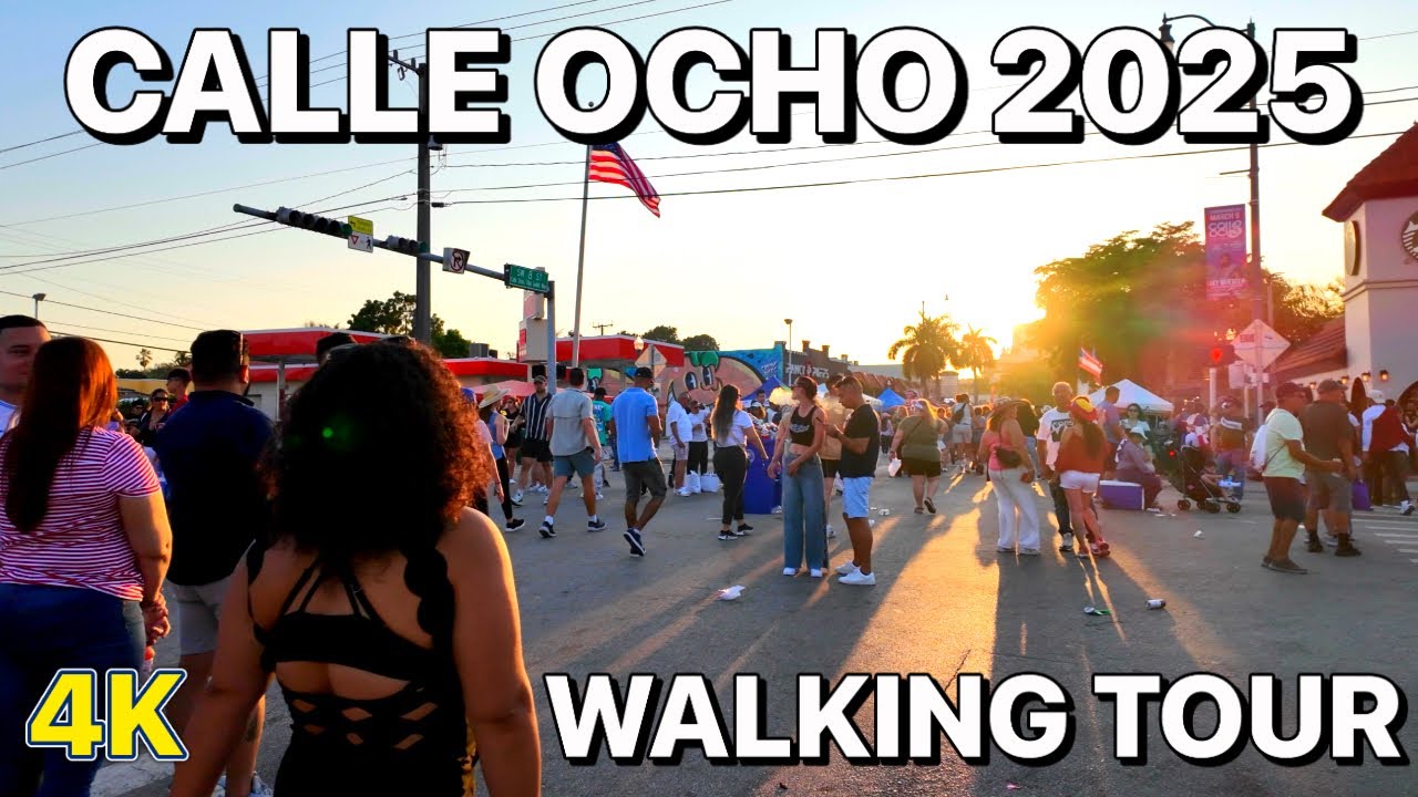 Miami Calle Ocho Festival 2025 | FULL 4K Walking Tour at Sunset in Miami’s Little Havana