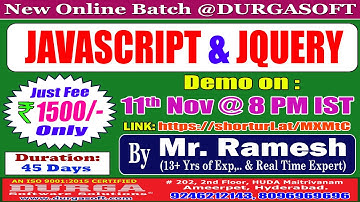 JAVASCRIPT & JQUERY Online Training @ DURGASOFT