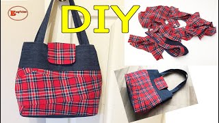 Don&#39;t throw away fabric scrap from old plaid shirt can be transformed into cool tote bag