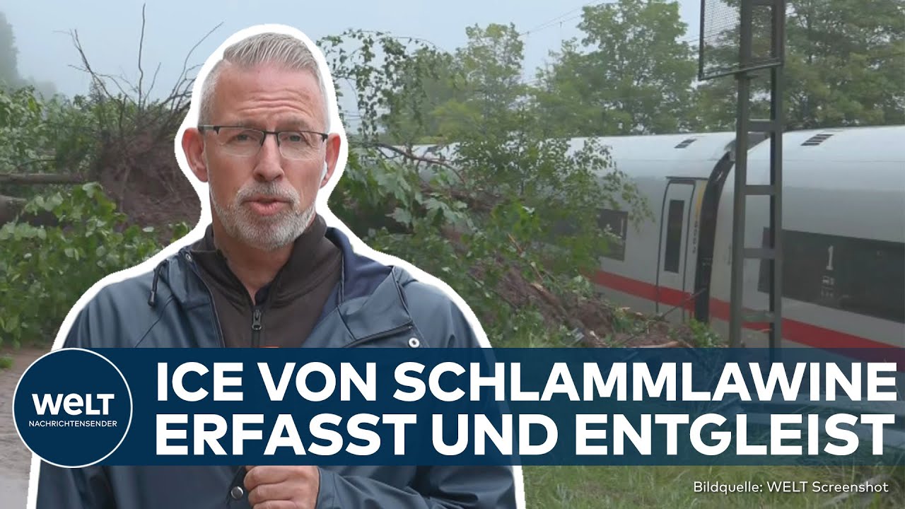 ICE entgleist durch Erdrutsch | Hochwasser, Regen und Überschwemmungen in Süddeutschland