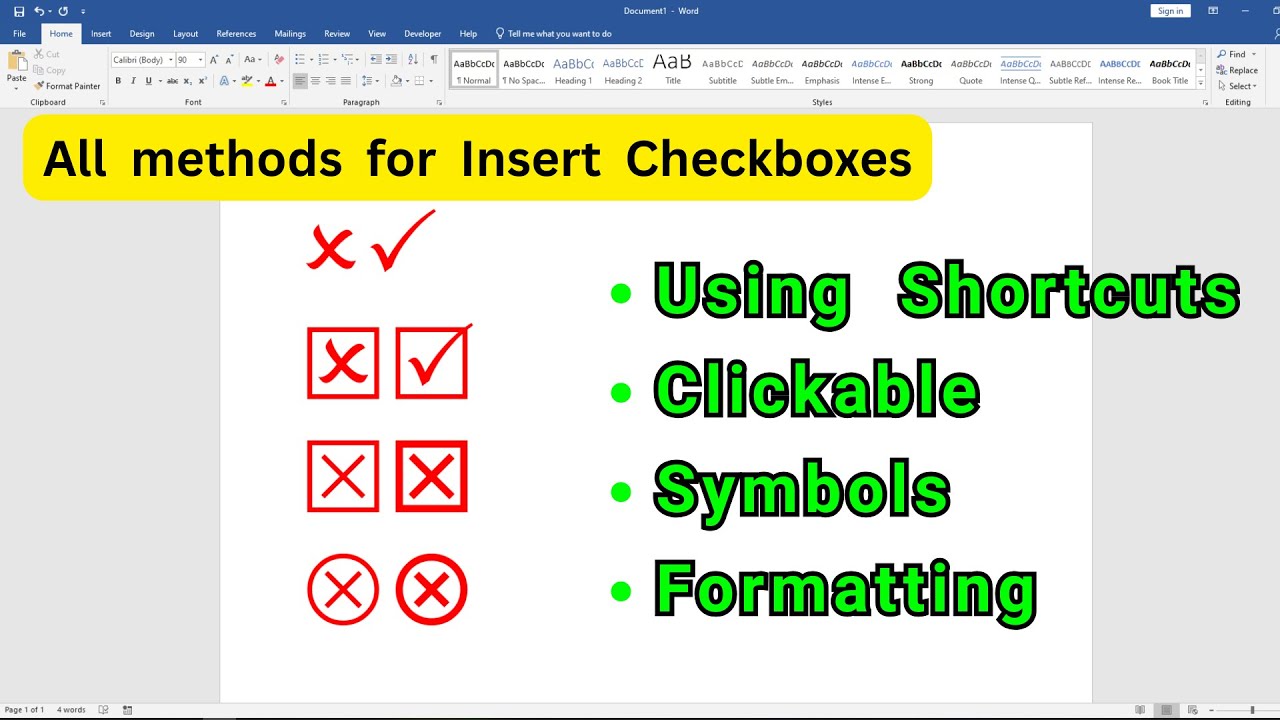 How to Insert Checkbox in Microsoft Word (Clickable & Symbols) - All Methods