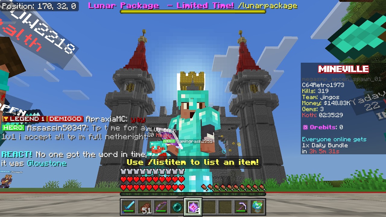 Mineville Lifesteal Gameplay. Insane Bow, Netherite, and Potions Loot Drop and Sorting loot at Base!