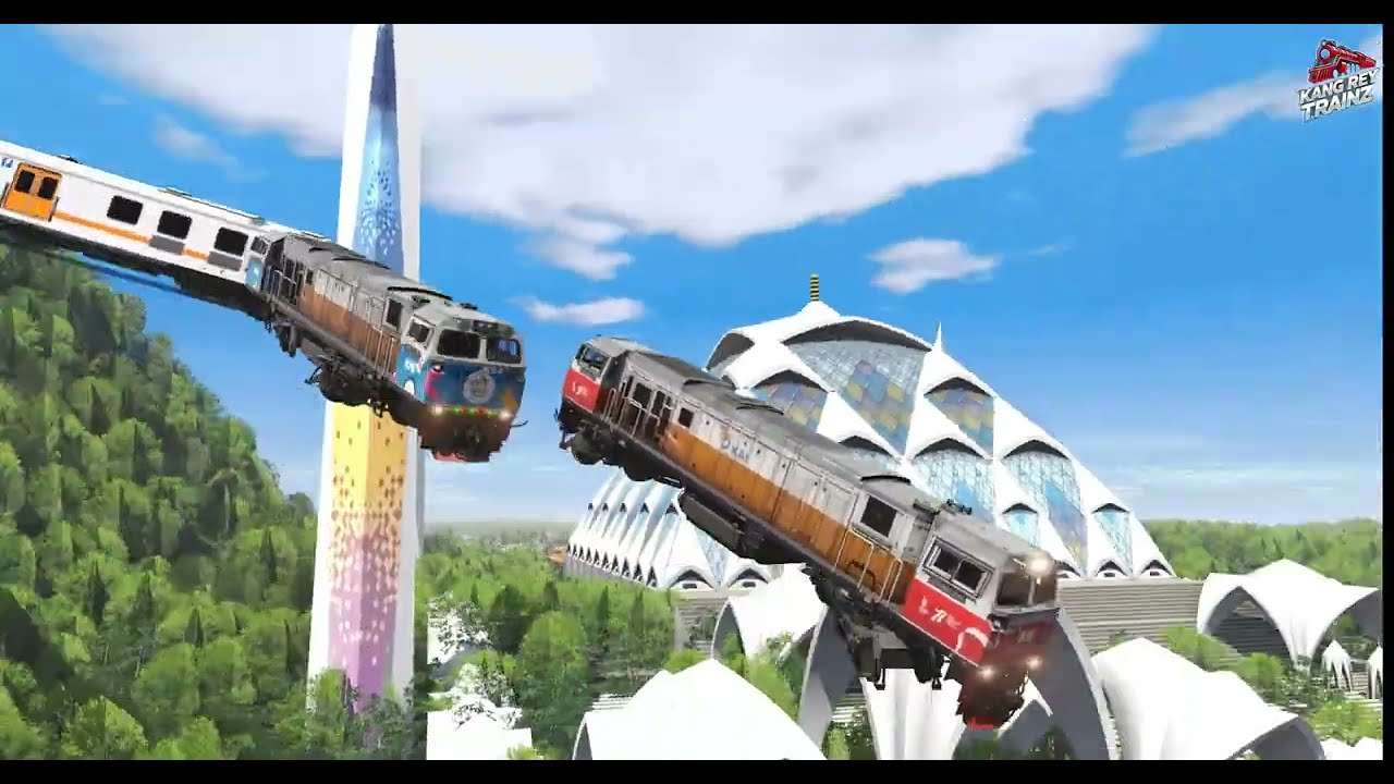 Kereta Api Terbang dan Kereta India Melewati Rel bergelombang