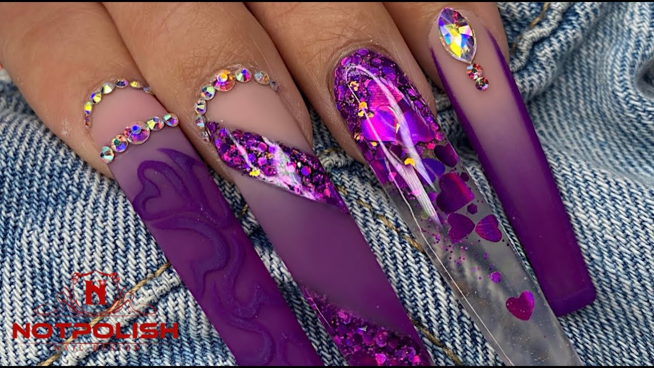 Shiny Deep Purple Long Coffin Shaped Press on Nails