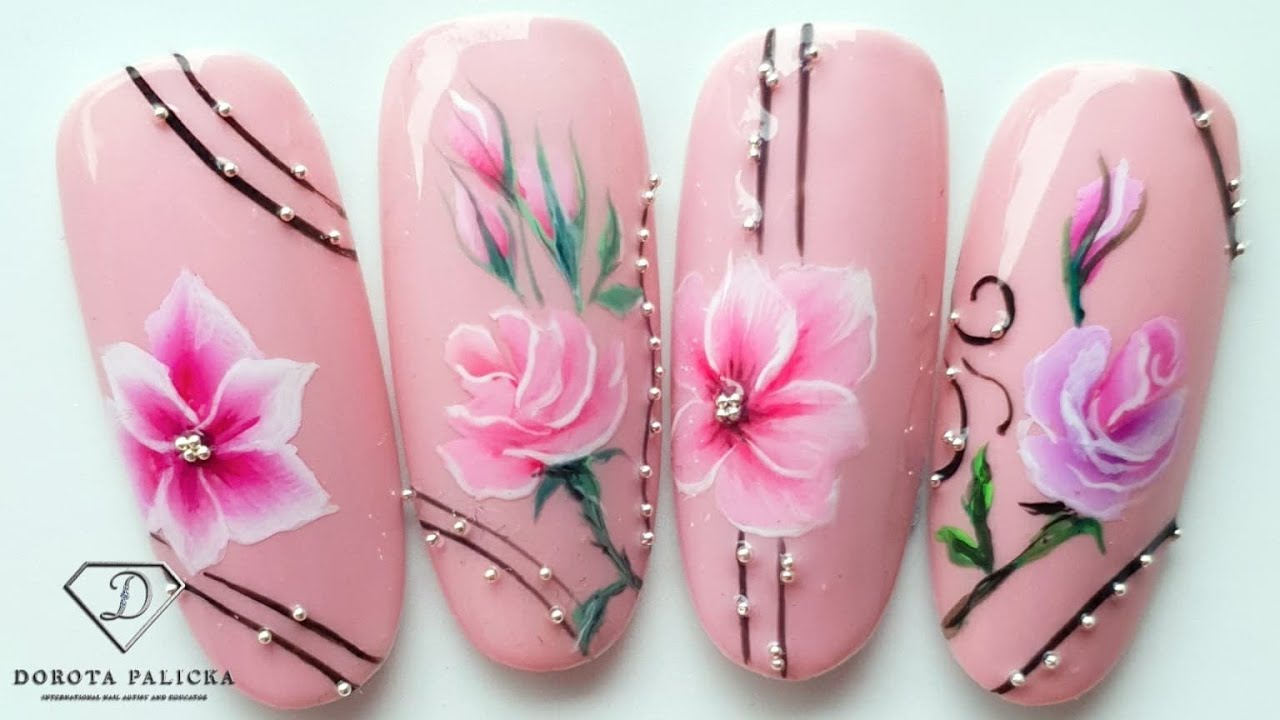 One Stroke Flowers Nail Art With Acrylic Paints. - Youtube