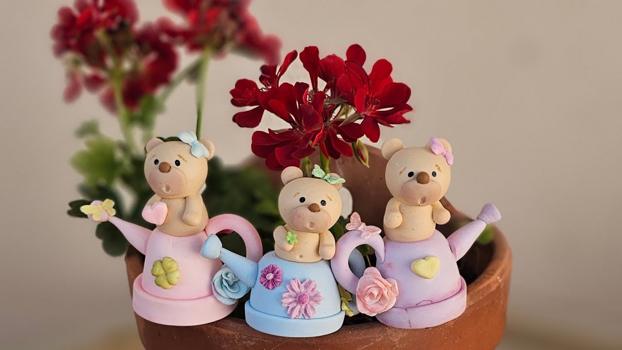 Ositos de jardín en porcelana fría 🧸🌸