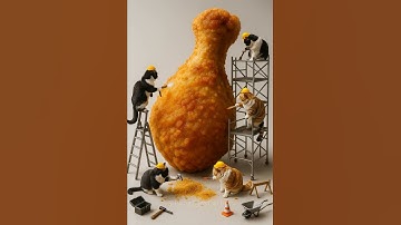 Mini Cat Builders: The Giant Fried Chicken Project! 🍗😺 | ミニネコ建設隊：巨大フライドチキン計画！ #cute #cat #子ネコ