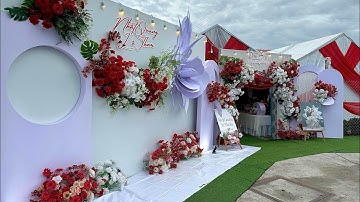 Rạp cưới tone đỏ - Cổng hoa và backdrop tone đỏ