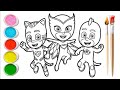 PJ Masks Coloring Pages for Kids | How to Color Catboy, Gekko and Owlette