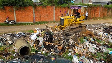 Amazing First New Project!! Fill Land, Garbage Dump & Clear Trash Into​ Water By Skills D31p Dozer