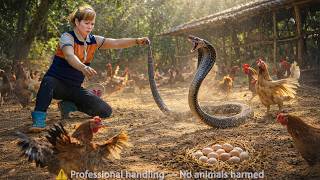 Timelapse -- Terrifying! A Ferocious King Cobra Invades the Farm and Stalks the Chicken Coop