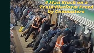 A Man Stuck on a Train Platform Freed by Commuters #shorts
