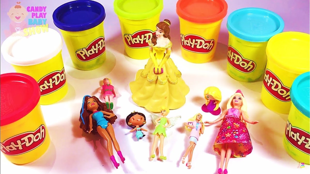 Play Doh Sparkle Disney Princess Dresses Ariel Elsa Belle Magiclip * Blind Bags * RainbowLearning