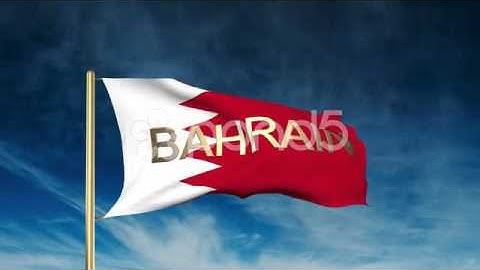 Bahrain Flag Slider Style With Title. Waving In The Wind With Cloud Background