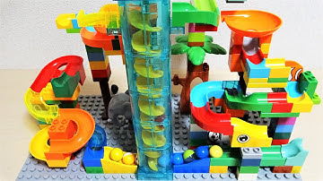 Marble Run ASMR☆Building Blocks Automatic Elevator & stairs Colorful Coaster