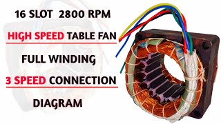 16 Slot ,2800 Rpm ,3 Speed Winding    Connection Diagram / High Speed Table Fan / Wall Fan Winding