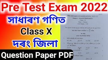 Pre Test Board Exam 2022 Question paper General Mathematics | Darrang District | Class X | HSLC 2022