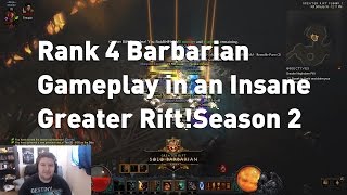 Rank 4 Barbarian Season 2 Insane Greater Rift! Plus Barb Tips.