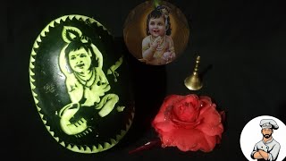 ||Janmashtami Special Watermelon Carving||Lord Krishna Portrait||Knife Art||জন্মাষ্টমী||