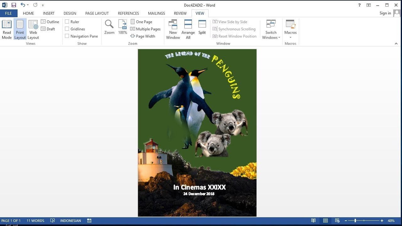 Belajar Microsoft Word 2013 Cara Membuat Poster Film Di Ms Word 2013 Youtube