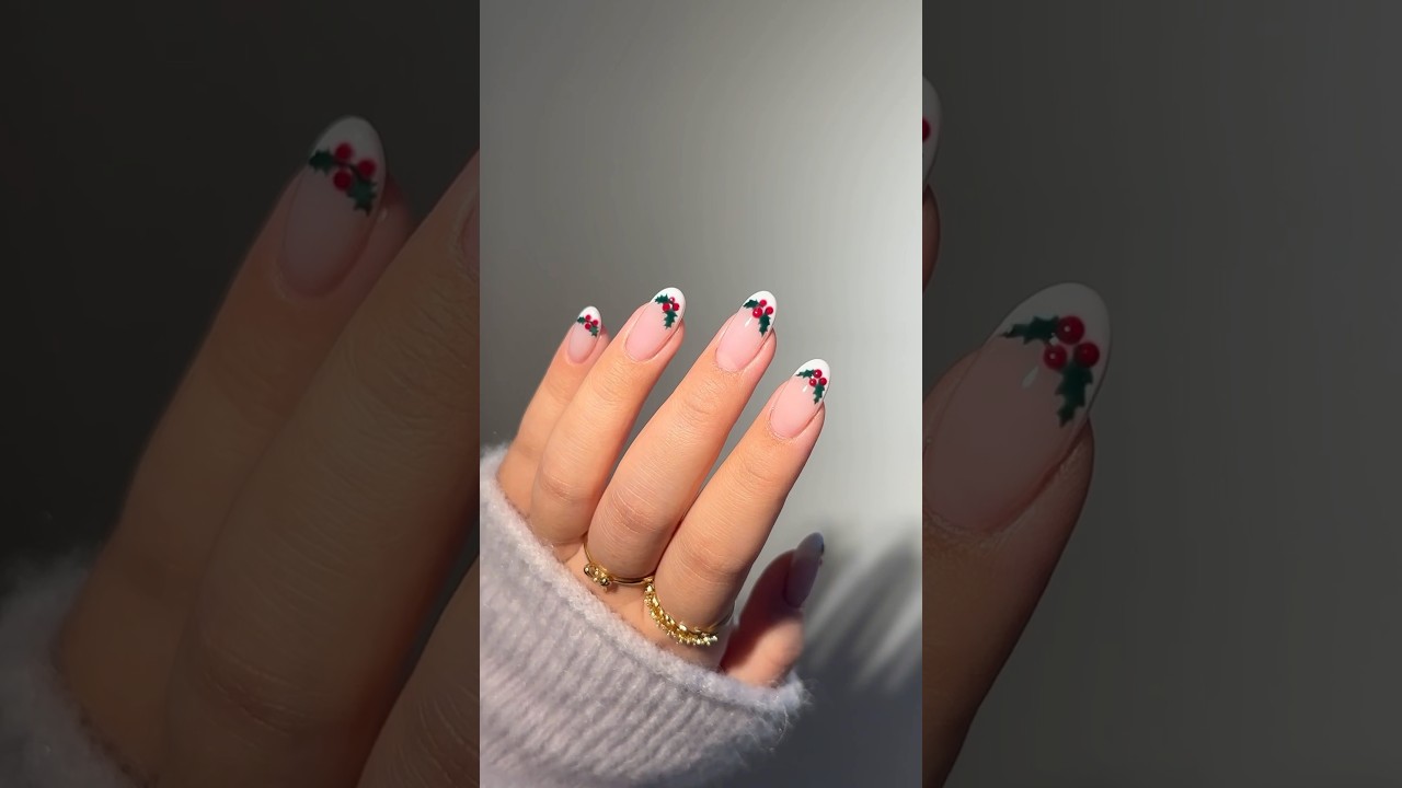 ✨🎄Christmas berry nails tutorial #nails #naildesigns #christmasnail #nailart #frenchnails