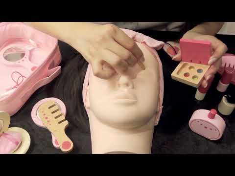 ASMR(No Talking) Wooden Makeup on Mannequin ～おもちゃのコスメでメイクごっこ遊び～