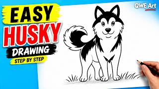 how draw husky dog step step easy siberian husky drawing