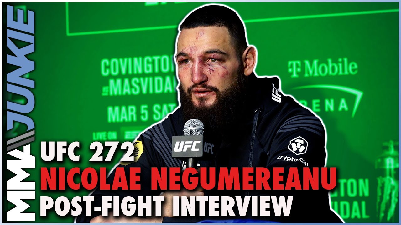 Nicolae Negumereanu reacts to multiple eye pokes in split decision win UFC 272