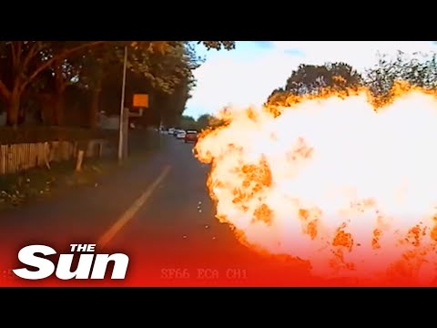 Motorbike bursts into ball of flames after dangerous driver crashes