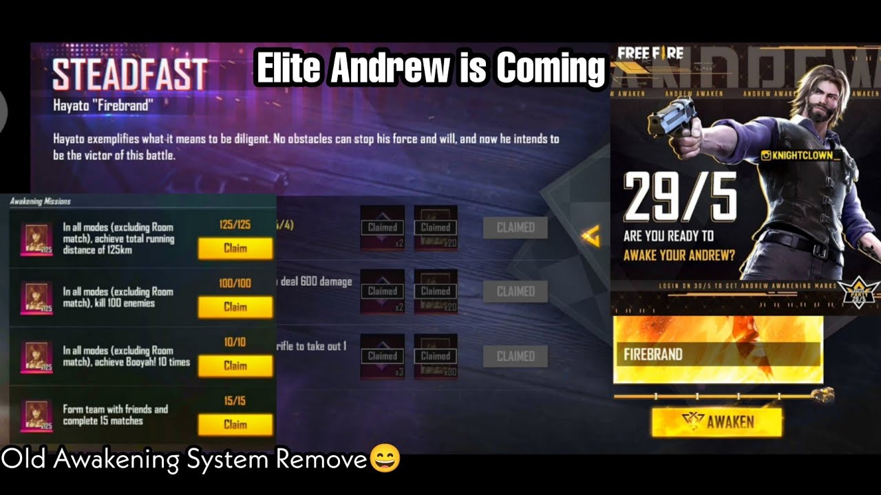 FREE FIRE NEW AWAKENING CHARACTER SYSTEM 🤗 || ELITE ANDREW IS COMING || AWAKENING HAYATO😅 in 2nd ID