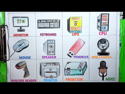 how to draw computer parts drawing with colour / computer chart paper ...