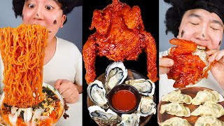 CRAZY! MUKBANG spicy fire fried chicken, Seafood Spicy Noodles !!