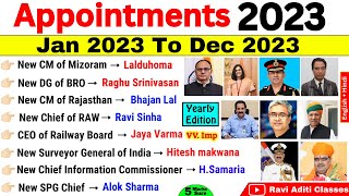 Appointments 2023 Current Affairs | Jan To Dec 2023 New Appointment | Who is appointed as new