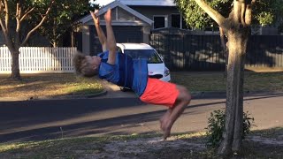 Flip and tramp training/Wall inward side flip and standing frontsault
