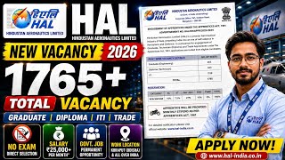 🚨 HAL Recruitment 2026 | 1765 Vacancy 😱 | ITI Diploma BTech Freshers | No Exam Job