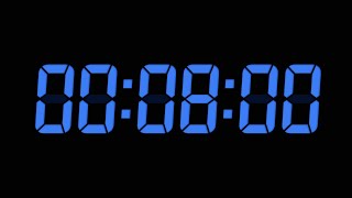 8 Minutes Digital Countdown Timer | Black Background | Blue Text | No Sounds