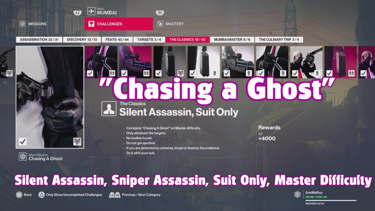 "Chasing a Ghost" Mumbai HITMAN 2 | PS5 | Silent and Sniper Assassin, Suit Only, Master difficulty