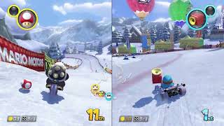 MARIO KART 8 lüks yıldız kupası finali 4. yarış Morton ve açık mavi utangaç adamla Wario pistine bin